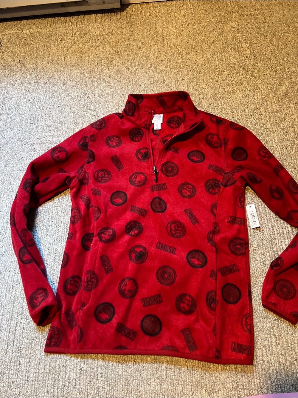 Men's Red Quarter-Zip Fleece Pullover red fleece - Marvel. New